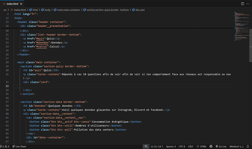 mockup d'un écran d'ordinateur contenant le code du site